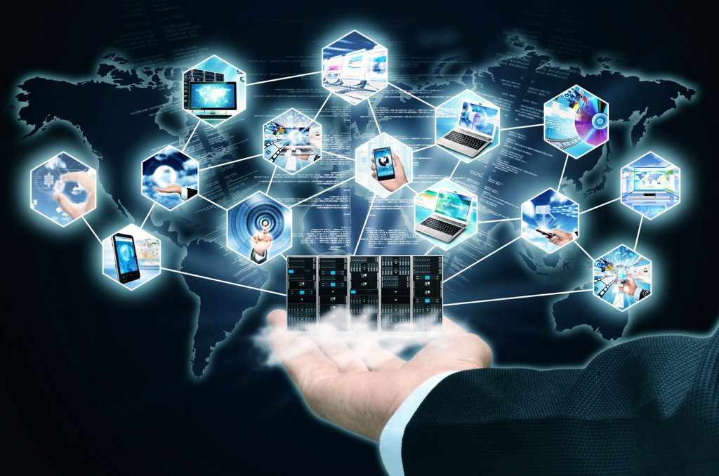 businessman hand showing the concept of internet and information technology